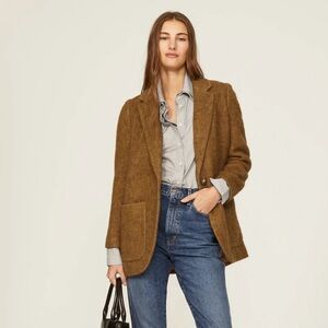 Madewell Larsen Wool Blend Brushed Boucle Brown Patch Pocket Blazer Jacket XXS